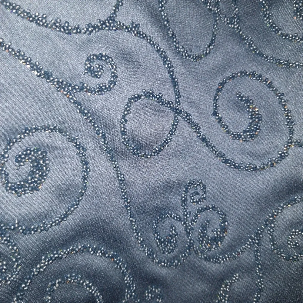 Curtain Call Costumes Blue Beaded Swirl Dance Top Pointed Hem Made in USA 10A